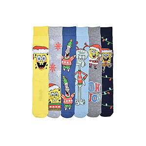 SpongeBob Men's 6-Pack Crew Socks, Sock Size 10-13 - $2.87