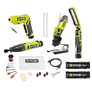 Ryobi USB Lithium Project Kit with Rotary Tool, Inspection Light, Screwdriver, Glue Pen, (2) 2 Ah Batteries, & Charging Cable $99
