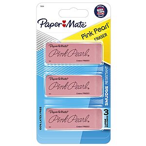 Paper Mate Pink Pearl Erasers, Large, 3 Count - $1.69