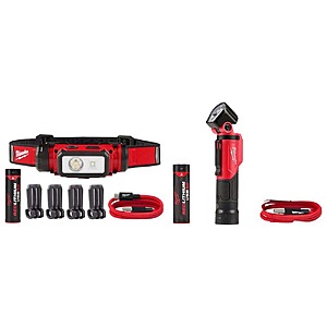 Milwaukee 600 Lumens LED REDLITHIUM Hard Hat Headlamp and 500 Lumens LED Pivoting  REDLITHIUM USB Flashlight ( 2 Batteries included) $99