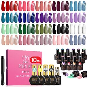 ROSALIND 25pcs All Seasons Colors Gel Nail Polish Set,10mL Base Top Coat / Silver Cateye Top Coat with Magnet, 10ml Base and Glossy Glitter Matte Top Coat