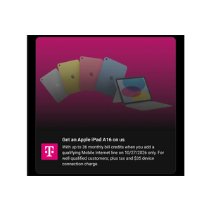 T-Mobile: Free Cellular Apple iPad (A16) with Qualifying Data Plan ($5 tablet Plan Qualifies)