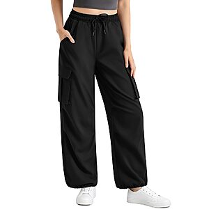 Fawarior Women's Lightweight Baggy Parachute Cargo Pants w/ 4 Pockets and Drawstring Legs and Waist (Various) $8.99 + Free Shipping w/ Prime or on $35+