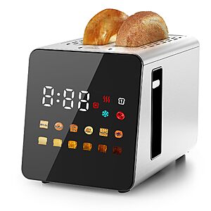 WUNLY Smart Touchscreen 2 Slice Toaster, Wide Slot, Memory & Single-Slot | Digital Timer, Extra Wide Slot for Bagels, 6 Shade Levels & 6 Bread Settings, Reheat, Defrost $49.99