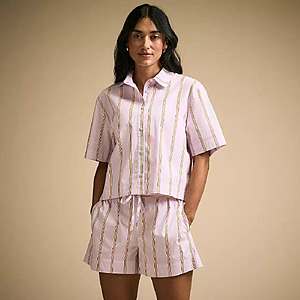 CALIA Women's Poplin Boxy Shirt (Blooming Lilac Stripe) $10.97 + Free Shipping