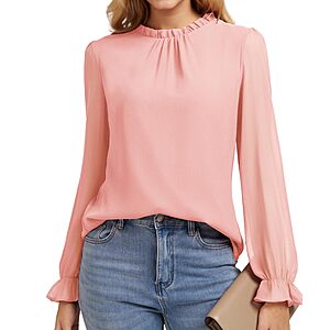 Belle Poque Womens Blouses Dressy Casual Business Casual Long Sleeve Chiffon Blouses Work Office Elegant Ruffle Shirt $11.5