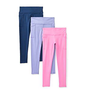 3 Pk Athletic Works Girls Active Core Leggings with UPF 30 (Sizes 4-16 & Plus) $5-$6.49 at Walmart.com