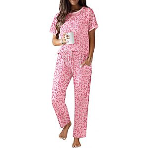 Ekouaer Cotton Pajamas for Women 2 Piece Short Sleeve Top with Long Pants $12.99