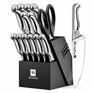 Amazon – WIZEKA 15-Pc Kitchen Knife Set w/ Block & Sharpener - $54.99 w/ Code