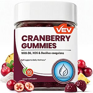 90-Count VEV Women's Cranberry Gummies w/ Prebiotics, Probiotics & Vitamin B6 $7.49 w/ S&S + Free Shipping w/ Prime or on $35+