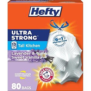 [SnS] $10.03 | 80-Count Hefty Ultra Strong Tall Kitchen 13 Gallon Trash Bags (Lavender & Sweet Vanilla) at Amazon
