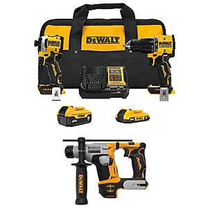 $299: DEWALT ATOMIC 20-Volt Lithium-Ion Cordless 2-Tool Combo Kit and 5/8 in. SDS Plus Hammer Drill w/ 5 Ah, 2 Ah Batteries, Charger