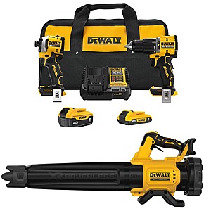 $299: DEWALT ATOMIC 20V 2-Tool Combo Kit + Brushless Handheld Blower with 5Ah & 2Ah Batteries and Charger