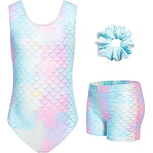 3-Piece JiAmy Girls' Sparkly Sleeveless Gymnastics Leotard Set w/ Shorts & Scrunchie (Various Colors/Prints) from $5.99 + Free Shipping w/ Prime or on $35+