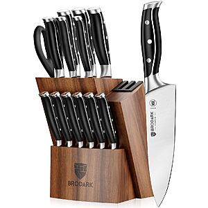 Amazon – BRODARK 15-Pc Kitchen Knife Set w/ Block & Sharpener - $57.59 w/ Code