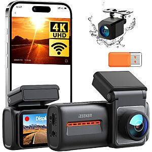 Amazon – iZEEKER 4K Front & Rear WiFi Dash Cam - $37.49