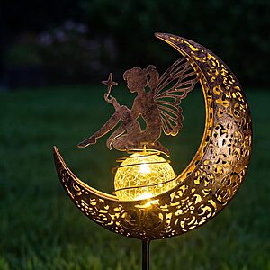 MEBRUDY Fairy Solar Garden Outdoor Decor, Moon Figurine Light Stake $18.59 AC
