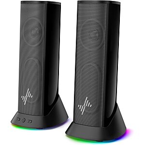 Nylavee Hi-Fi Stereo Computer Speakers w/ 9 LED Lighting Modes, USB-C & 3.5mm Jack (Black) $14.99 + Free Shipping w/ Prime or on $35+