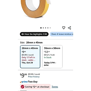 iCAGY Double Sided Tape 20mm x 40mm Wide x 60 ft/20 yd Rolls, 2-PackProduct Images and Videos (AI Generated Alt Text)