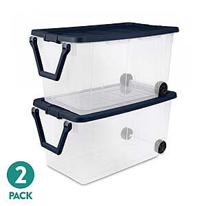 [2 Pack] Sterilite 160 Qt XL Clear Plastic Wheeled Storage Bin with Latch Lid and Pull Handle, 4 Colors - $35.94 + Free Shipping