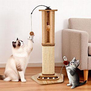 Odoland 34 Inch Cat Scratching Post for Multi Cats with 4 Interactive Toys - $27.59 after coupon