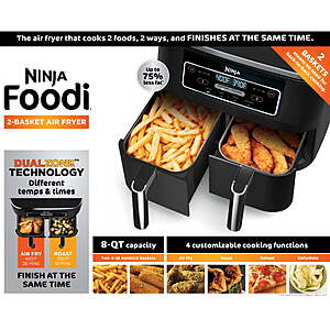 $109 FS WALMART  Ninja Foodi Air Fryer 8-Qt, DualZone FlexBasket, 4-in-1, Smart Finish, Cook 2 Foods 2 Ways,