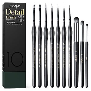 JusArt 10-Piece Miniature Detail Paint Brush Set $5.99 + Free Shipping w/ Prime or on $35+