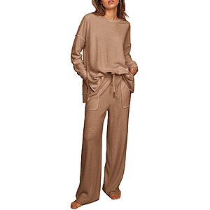 Womens 2 Piece Micro Fleece Longsleeve Tracksuit with Wide Leg Sweatpants (Various Colors and Size S-L) $9.99 + Free Shipping w/Prime or $35+