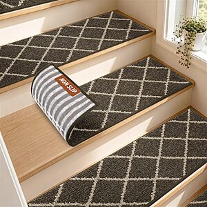 COSY HOMEER Carpet Stair Treads for Wooden Steps Non-Slip Indoor,4pcs,Brown $14.39