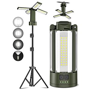 T-SUN Rechargeable Camping Light with Stand, 4100 Lumens Work Lights Green $40.19