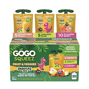 [S&S] GoGo squeeZ No Sugar Added Jurassic Fruit & veggieZ Applesauce, 20 Count $10.4