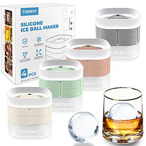 4-Pack 2.5" FINENUT Silicone Ice Ball Mold w/ Lid (Multicolor) $7.99 + Free Shipping w/ Prime or on $35+