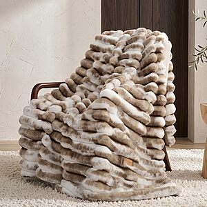L'AGRATY Faux Fur Throw Blanket for Couch, 3D Striped, 50x60 Inches, Taupe $19.99 AC + Free Shipping