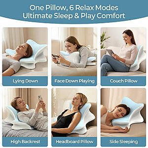 Tujami 2-Way Ergonomic Memory Foam Cervical & Reading Pillow (Blue/White) $19.99 after Coupon Code + Free Shipping w/ Prime