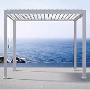 Mirador Adjustable Louvered Aluminum Pergola, White 10' X 10' $1499.99 Free shipping Costco.com