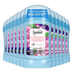12-Pack 1.2-Oz Suave Women's Invisible Antiperspirant Deodorant Stick (Sweet Pea & Violet) $10.92 w/ S&S + Free Shipping w/ Prime or on $35+