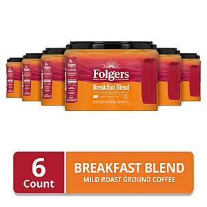 $51.92 OR LESS S&S 6 x Folgers 22.6oz Canisters of Breakfast Blend Ground