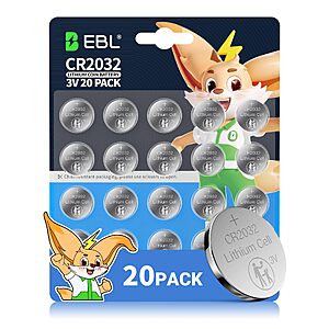 $5.39 S&S AMAZON EBL CR2032 Batteries 3V Coin Battery 20 Pack, Child Safety, Leak-Proof