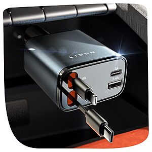 LISEN Retractable Car Charger, 84W Car Charger USB C Fast Charge, 4 in 1 | Cigarette Lighter Adapter, Car Accessories $16.12