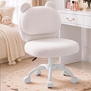 HUANUO Fluffy Vanity Chair w/ Bear Backrest (White) $29.99 + Free Shipping w/ Prime or on $35+