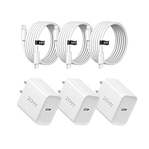20W Fast Charger,3 Pack USB-C Port Charger with Type c-c Cable | for i Phone 17/16/15, i Pad and More (3 pack white) $6.99