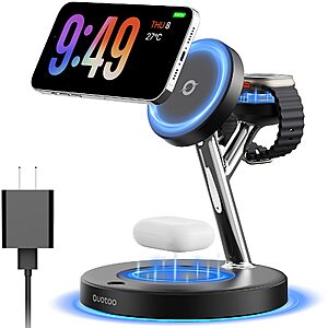 3 in 1 Mag-Safe Wireless Charger Stand for iPhone Apple Watch AirPods | Adjustable Blue Ambient Light,15W Magnetic Charging Station $17.93