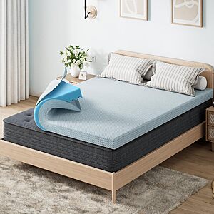 OhGeni Memory Foam Mattress Topper Pad, Queen, 3In, with a Soft Bed Cover with Anti-Slip Base
