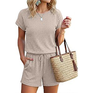 Ekouaer Women's Ribbed Knit Romper (Various Colors) $9 + Free Shipping w/ Prime