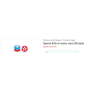 Amex Benefit Offers YMMV: Chevon Spend $30+,  earn $5 back