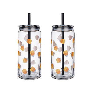 2 Pk 20 oz Way to Celebrate Halloween Candy Corn Glass Can Sipper Tumblers (Various Pattern) $3.74 + Free S&H w/ Walmart+ or $35+
