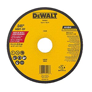 DeWalt 4-1/2" Metal Cutting Abrasive Cut-Off Wheel w/ 7/8" Arbor (DW8062) $1.49 + Free Shipping w/ Prime or on $35+