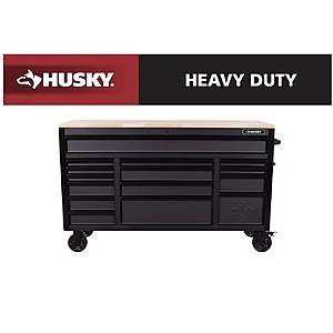 61" x 22" Husky 15-Drawer Mobile Workbench Cabinet w/ Solid Wood Top (Matte Black) $898 + Free Store Pickup at Home Depot