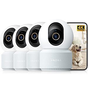 Anona 4K UHD Indoor Camera, Pet/Dog/Baby Security Camera with Phone App, 360°Pan-Tilt, 2.4G/5G Dual-Band Wi-Fi 6, Auto-Tracking, Person/Pet/Baby Crying Detection,, 4 Pack $123.98
