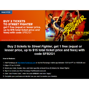 Fandango BOGO Free Street Fighter Tix